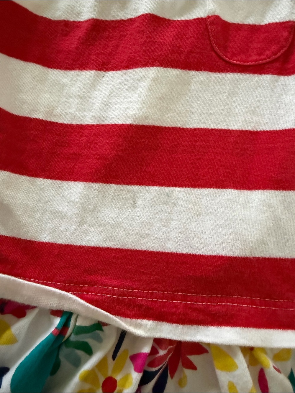 Mini Boden Striped Red & White Tank Dress with Colorful Floral Skirt - Kids 3-4T - Picture 3 of 4